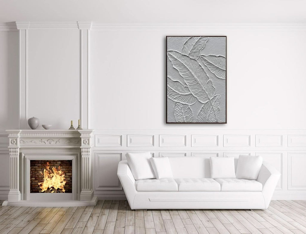 Framed White Textured Canvas WallArt 24x36 Inches Matte Sleek-3