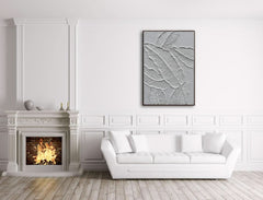 Framed White Textured Canvas WallArt 24x36 Inches Matte Sleek-3