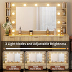 Vanity Desk With Translucent Glass Top Storage Drawers-3