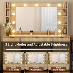 Vanity Desk With Translucent Glass Top Storage Drawers-3