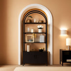 Arched Bookcase With Doors 71 Inch Industrial Black-0