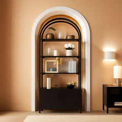 Arched Bookcase With Doors 71 Inch Industrial Black-0