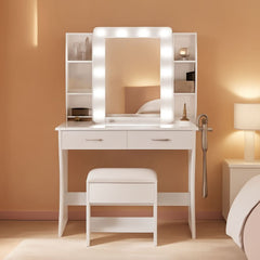 Vanity Desk White Ceramic Finishes LED Illumination-0