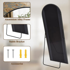 Arched Full Length Mirror 71x26 Inch Floor Standing Black Aluminum Frame-3
