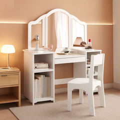 White Princess Vanity Desk Featuring Detachable Mirror-0