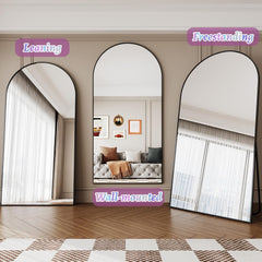 81-Inch Matte Black Arched Full-Length Floor Mirror-4