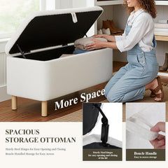 Cream Storage Ottoman Bench With Hidden Compartments-2