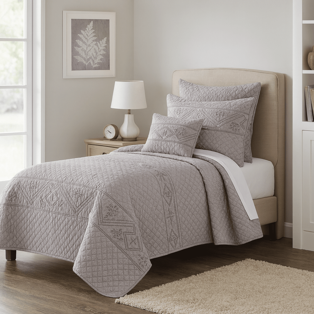 DaDa Bedding Whimsical Lavender Grey Cottage Soft Quilted Coverlet Bedspread Set (JHW866)-0