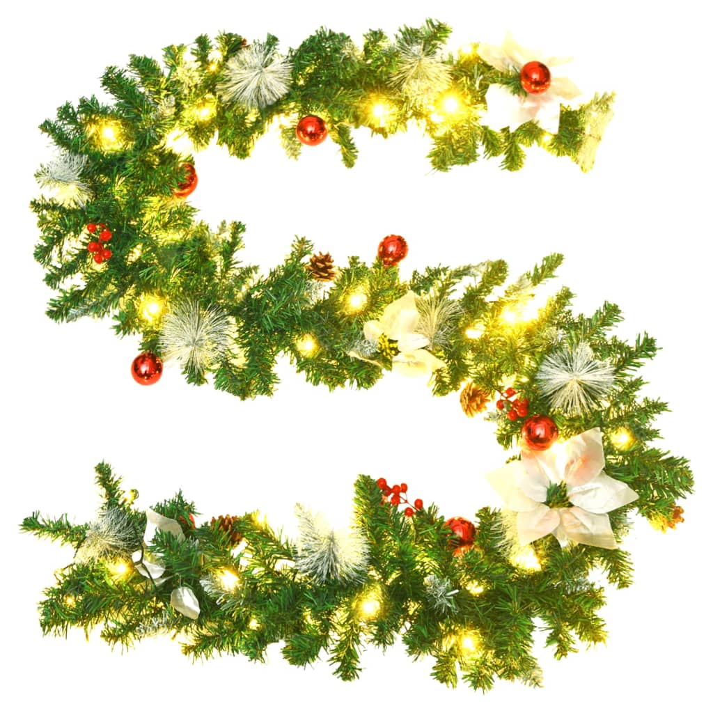 vidaXL Christmas Garland Holiday Artificial Xmas Garland with LED Lights PVC-1