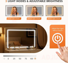 Vanity Desk With 35 Inch LED Backlit Reflection Mirror-2