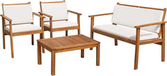Acacia Wood 4 Piece Patio Conversation Set With Cushions-2
