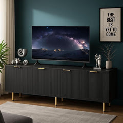 Black Fluted Mid Century Modern TV Entertainment Center With Storage-2
