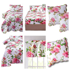 DaDa Bedding Romantic Roses Floral Bed in a Bag Set - Pink Cottage Bedding-0