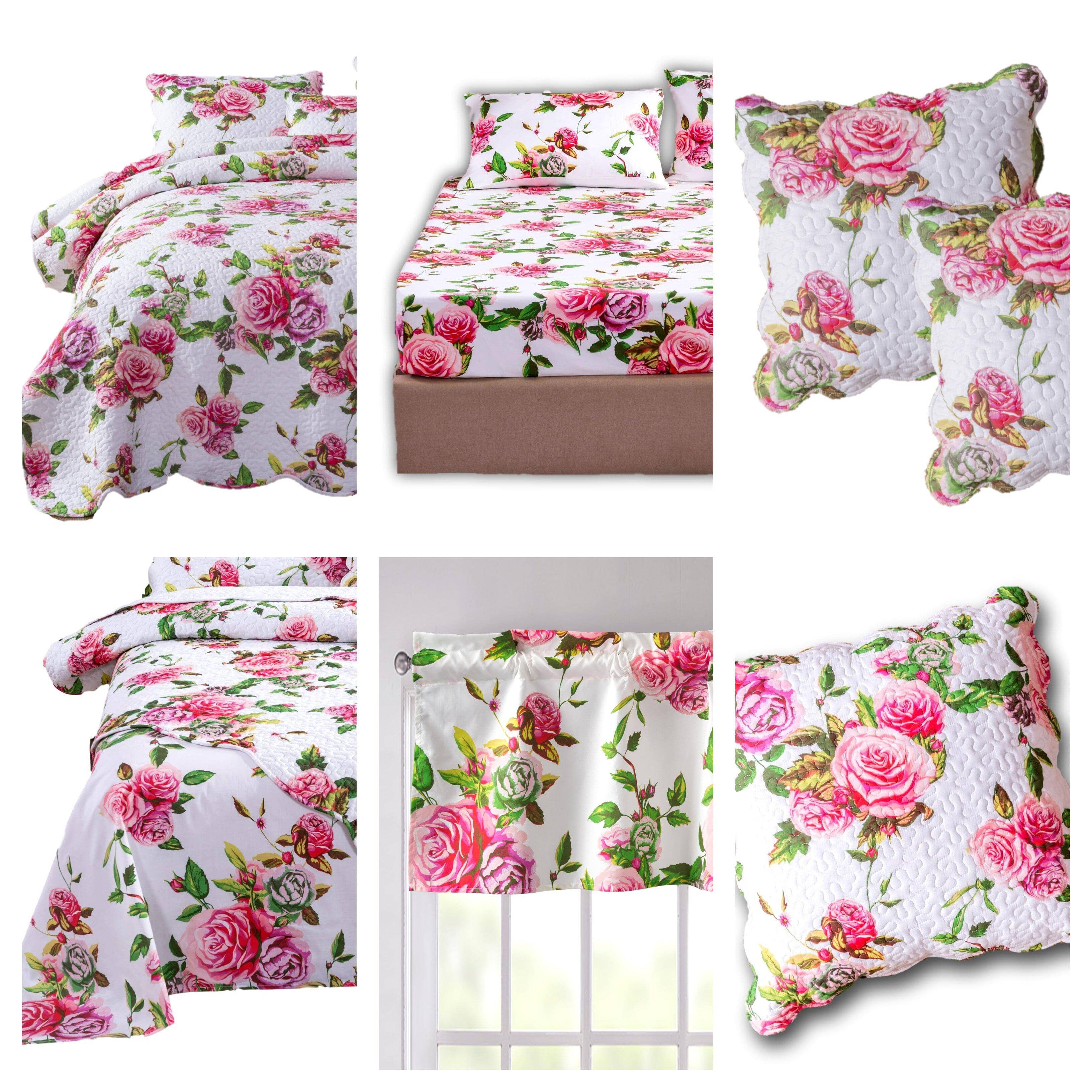 DaDa Bedding Romantic Roses Floral Bed in a Bag Set - Pink Cottage Bedding-0