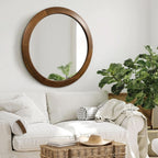 30 Inch Walnut Round Wall Mirror Rustic Style-0