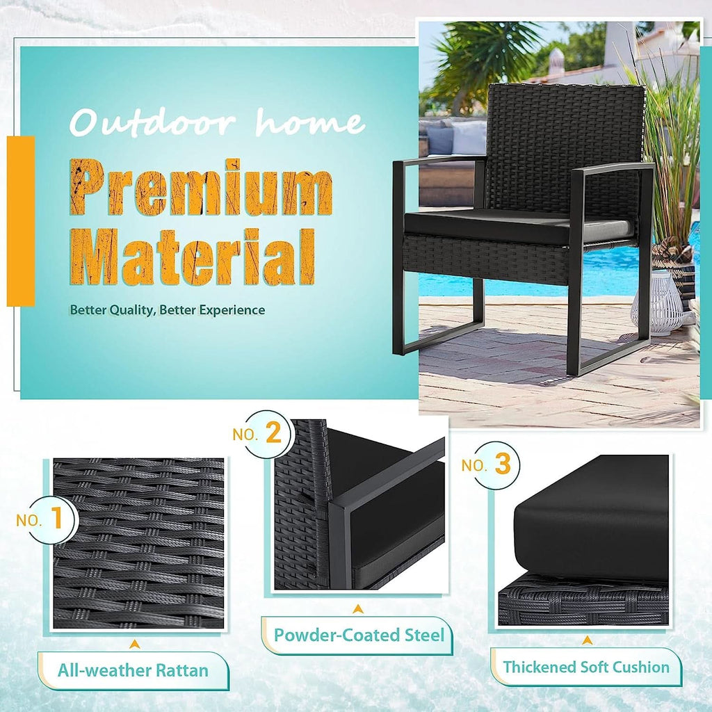 Black Cushioned Outdoor All Weather Patio Conversation Set-3