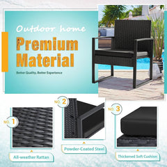Black Cushioned Outdoor All Weather Patio Conversation Set-3
