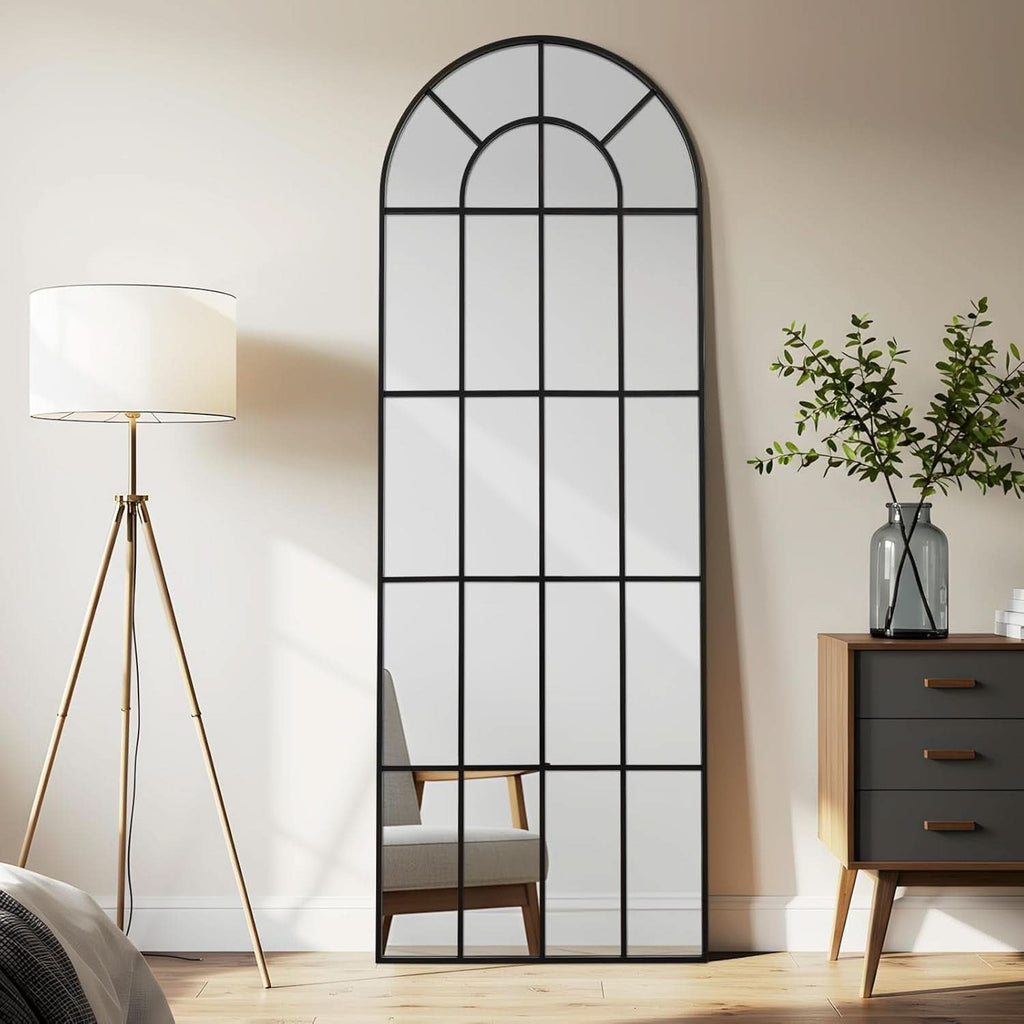 Elegant Arched Windowpane 71x30 Full Length Mirror Black-1