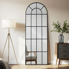 Elegant Arched Windowpane 71x30 Full Length Mirror Black-1