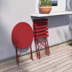 3-Piece Folding Outdoor Bistro Set Red Cushioned Seats-4