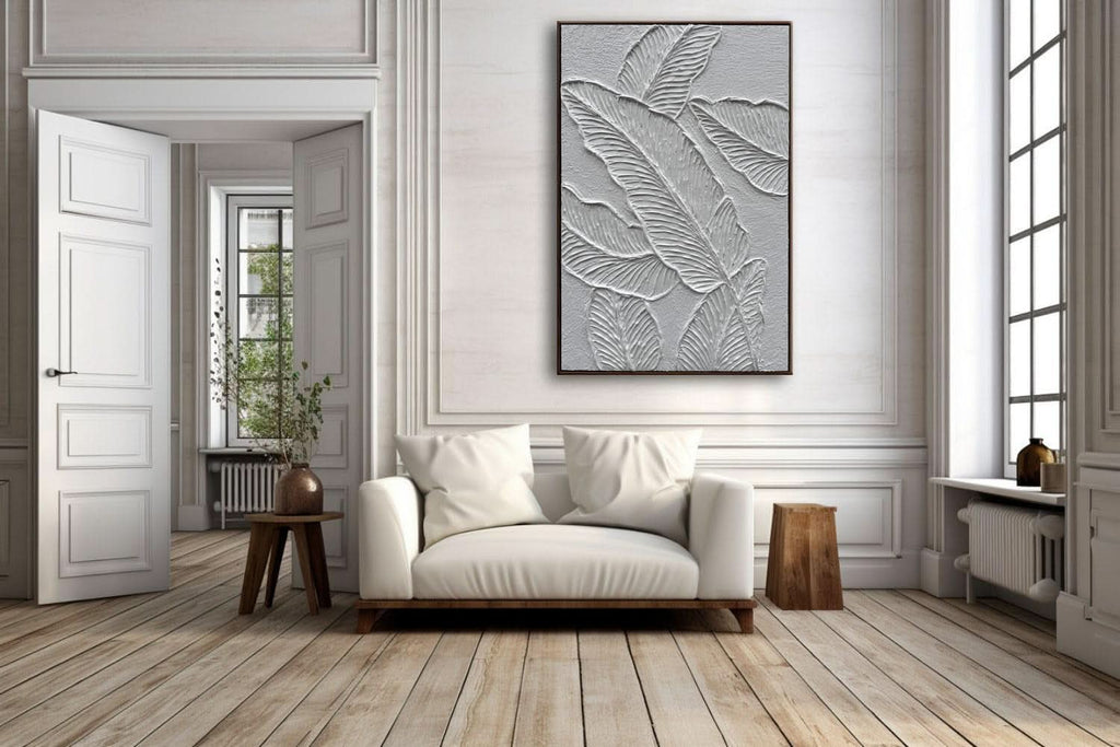 Framed White Textured Canvas WallArt 24x36 Inches Matte Sleek-2