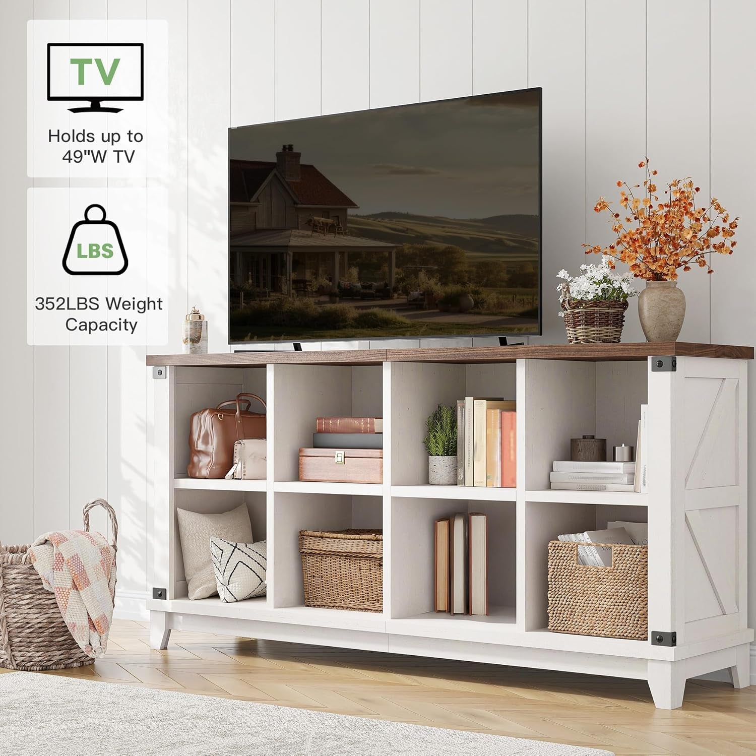 White Farmhouse Eight Cube Storage System Display Shelf-4