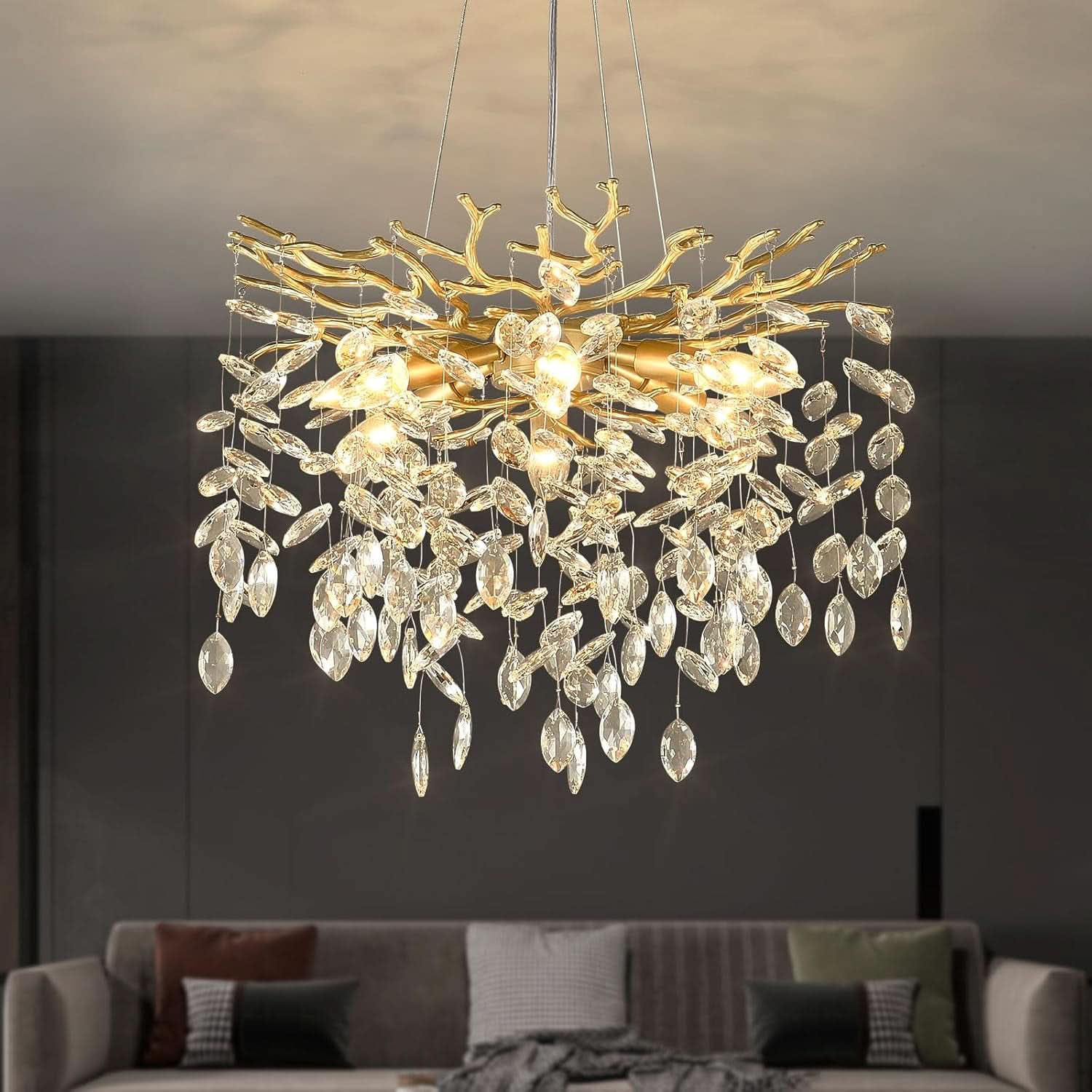 Gold Crystal Tree Branch Chandelier 18 Inch K9 Crystals-0