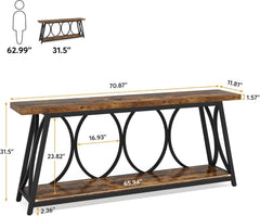 70.9 Inch Rustic Brown Industrial Grade Console Table-0
