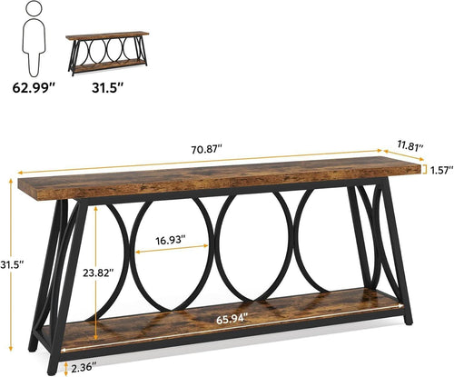 70.9 Inch Rustic Brown Industrial Grade Console Table-0