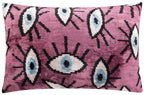 Canvello Handmade Velvet Evil Eye Pattern Pillow – 16x24 Luxury Decorative Throw Cushion for Home Decor – Feather Down Insert, Vegetable-Dyed, Vibrant Pink Purple Accent for Sofa, Couch & Furniture,
