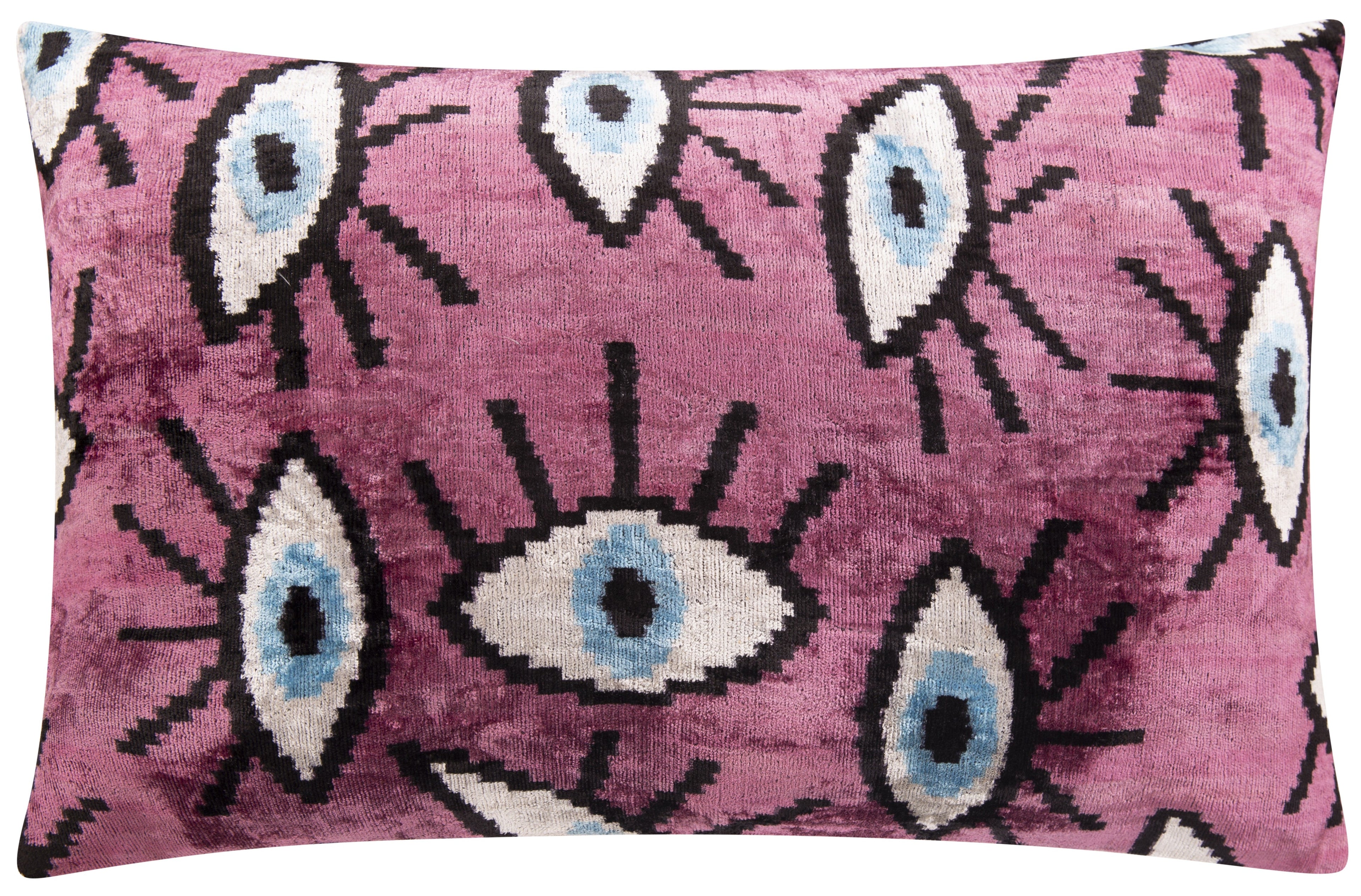 Canvello Handmade Velvet Evil Eye Pattern Pillow – 16x24 Luxury Decorative Throw Cushion for Home Decor – Feather Down Insert, Vegetable-Dyed, Vibrant Pink Purple Accent for Sofa, Couch & Furniture,