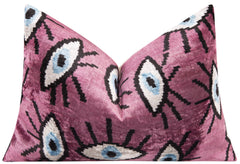 Canvello Handmade Velvet Evil Eye Pattern Pillow – 16x24 Luxury Decorative Throw Cushion for Home Decor – Feather Down Insert, Vegetable-Dyed, Vibrant Pink Purple Accent for Sofa, Couch & Furniture,