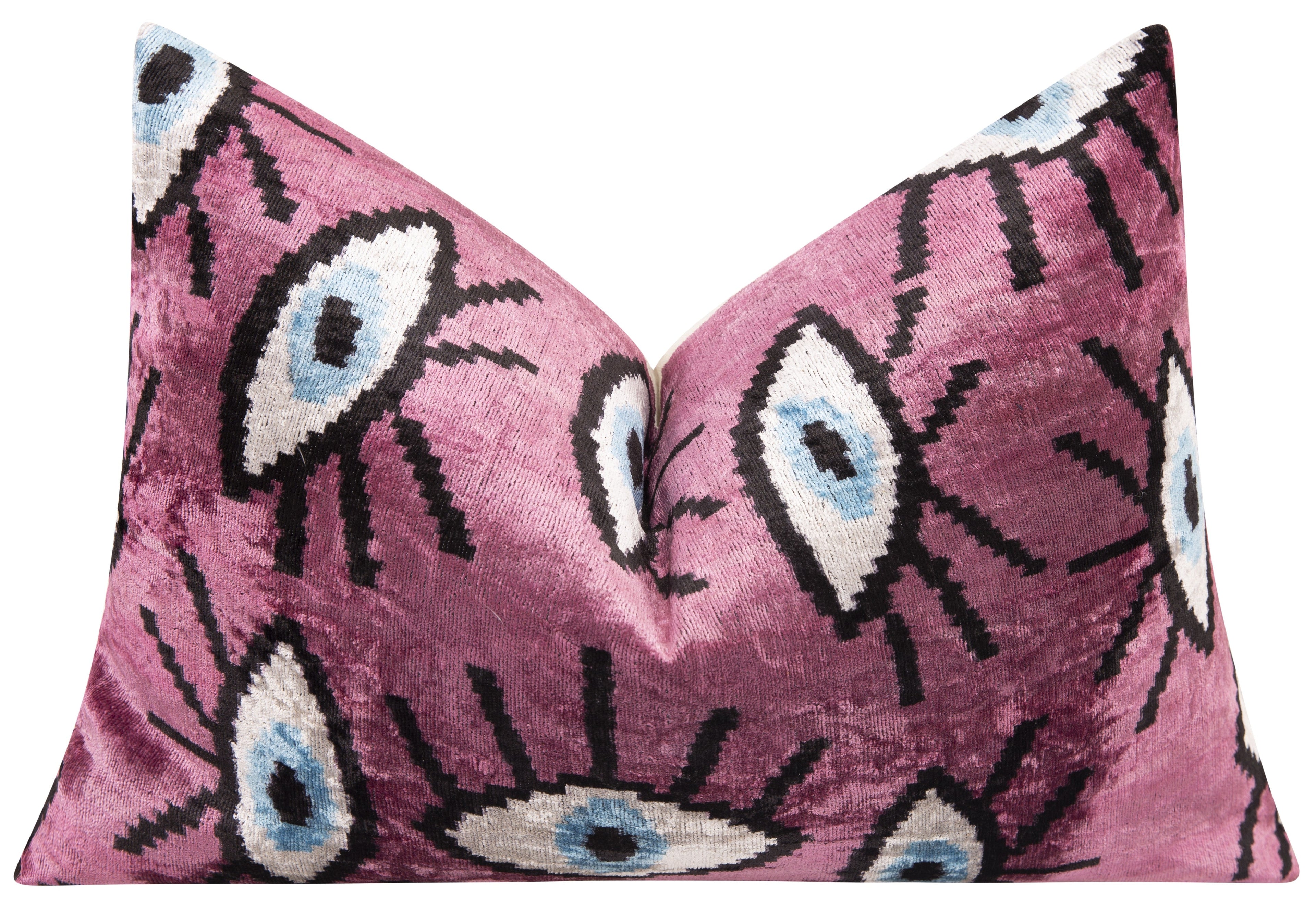 Canvello Handmade Velvet Evil Eye Pattern Pillow – 16x24 Luxury Decorative Throw Cushion for Home Decor – Feather Down Insert, Vegetable-Dyed, Vibrant Pink Purple Accent for Sofa, Couch & Furniture,