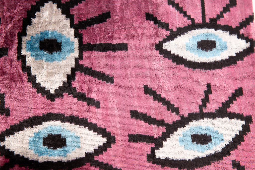 Canvello Handmade Velvet Evil Eye Pattern Pillow – 16x24 Luxury Decorative Throw Cushion for Home Decor – Feather Down Insert, Vegetable-Dyed, Vibrant Pink Purple Accent for Sofa, Couch & Furniture,