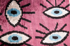 Canvello Handmade Velvet Evil Eye Pattern Pillow – 16x24 Luxury Decorative Throw Cushion for Home Decor – Feather Down Insert, Vegetable-Dyed, Vibrant Pink Purple Accent for Sofa, Couch & Furniture,