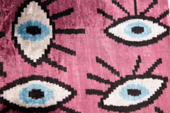 Canvello Handmade Velvet Evil Eye Pattern Pillow – 16x24 Luxury Decorative Throw Cushion for Home Decor – Feather Down Insert, Vegetable-Dyed, Vibrant Pink Purple Accent for Sofa, Couch & Furniture,