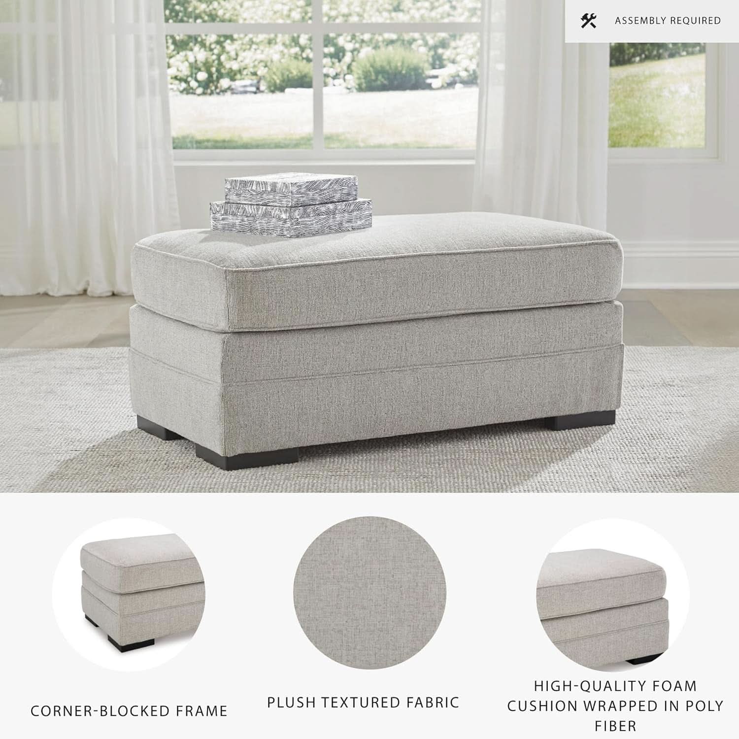 Eastonbridge Upholstered Rectangular Ottoman Light Gray-3