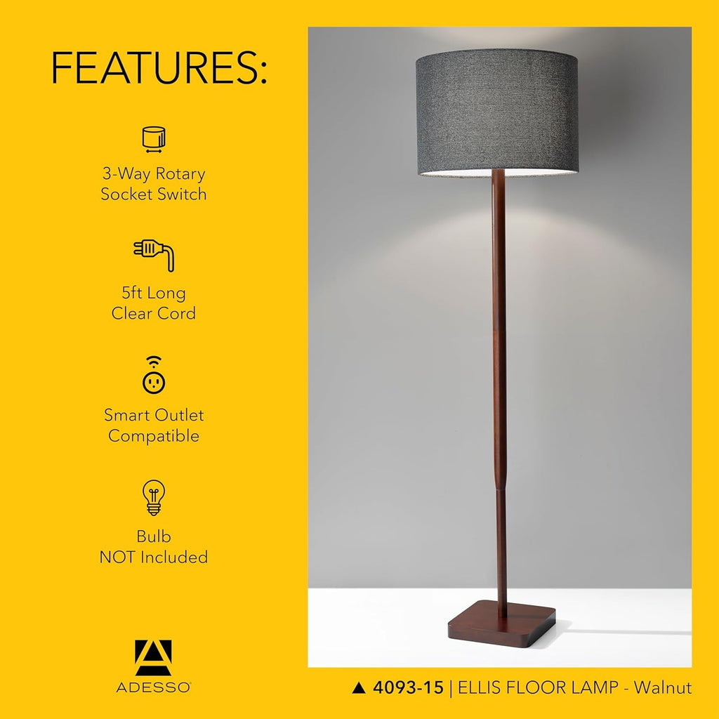 Floor Lamp Walnut Grey Shade Adjustable Fifty Eight Inch Tall-4
