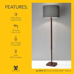 Floor Lamp Walnut Grey Shade Adjustable Fifty Eight Inch Tall-4
