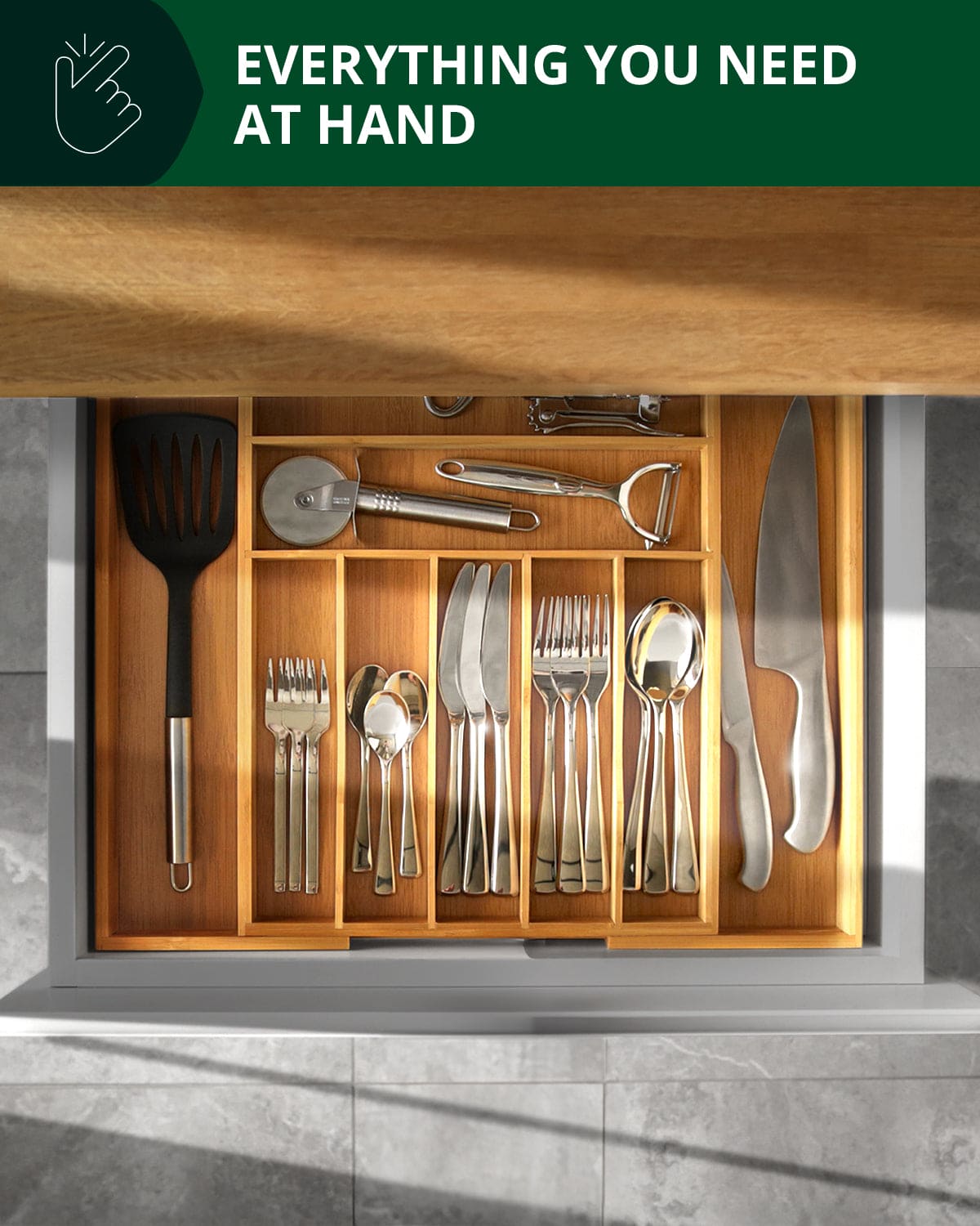 Silverware Drawer Organizer, Natural (9 Slots)-2