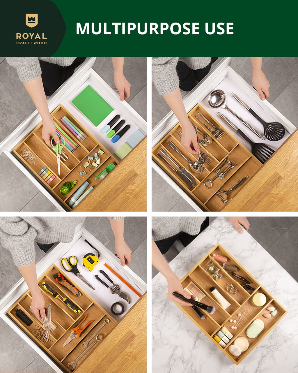 Basic Silverware Drawer Organizer, Natural-2