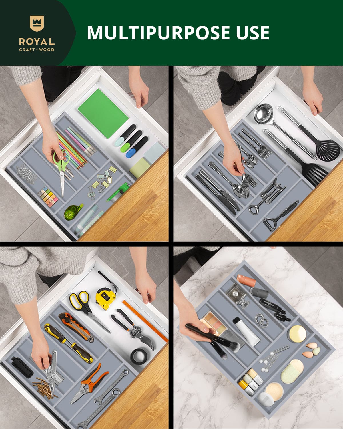 Basic Silverware Drawer Organizer, Gray-3
