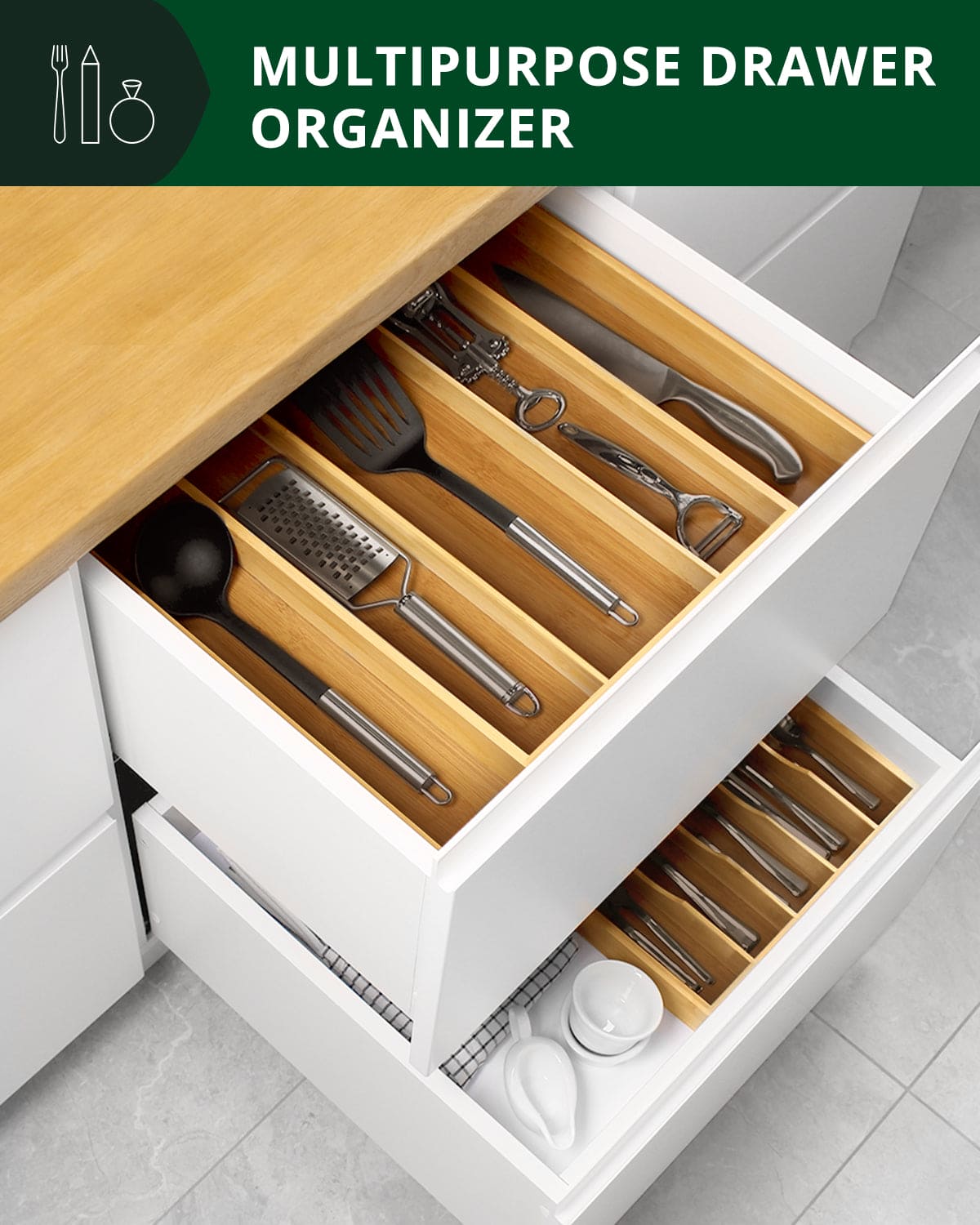 Utensil Drawer Organizer, Natural (5 Slots)-2