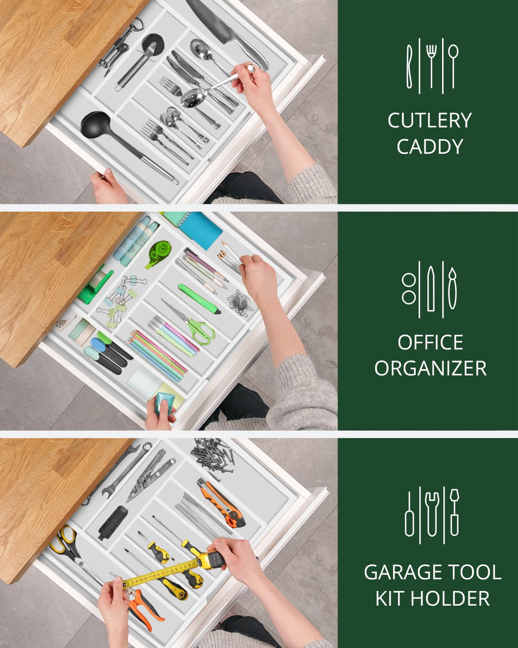 Silverware Drawer Organizer, White (9 Slots)-2