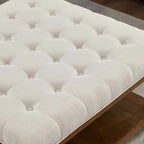 Ivory Upholstered Coffee Table With Hardwood Shelf-4