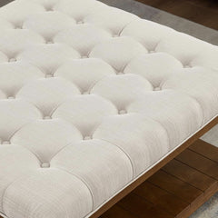Ivory Upholstered Coffee Table With Hardwood Shelf-4