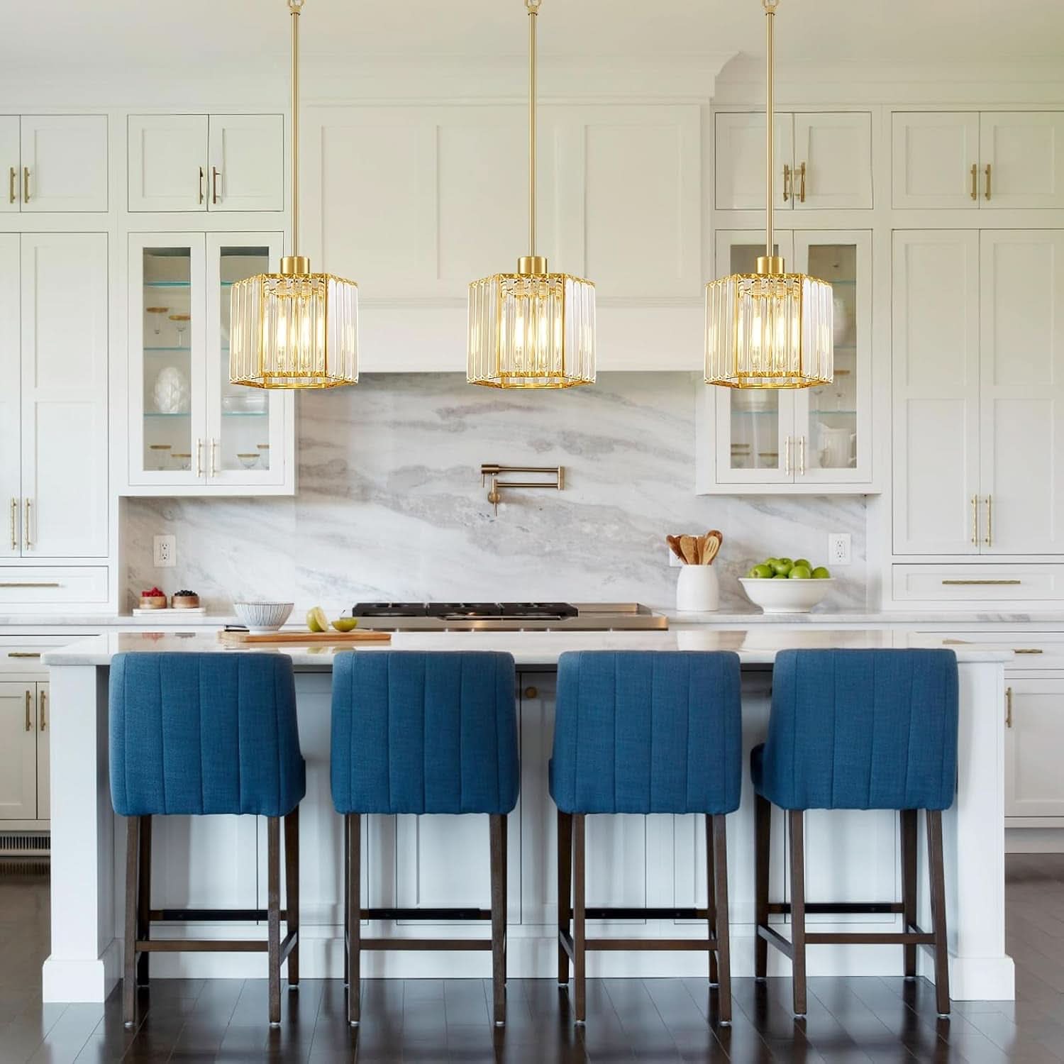 Gold Crystal Clear Pendant Lights For Kitchen Islands-1