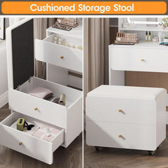 White Makeup Vanity Desk With High Capacity USB Charging-4