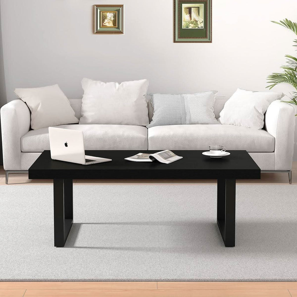 Matte Black Oak Industrial Rectangular Coffee Table-4