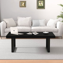Matte Black Oak Industrial Rectangular Coffee Table-4